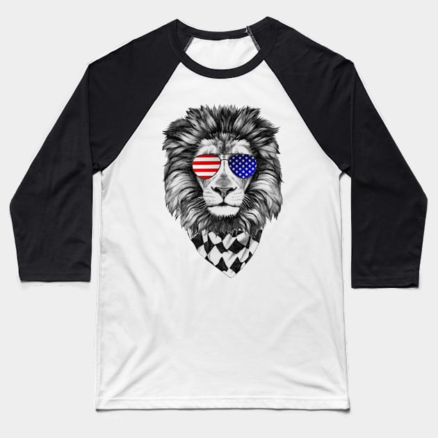 Lion Wearing USA Sunglasses Baseball T-Shirt by CreativeShirt